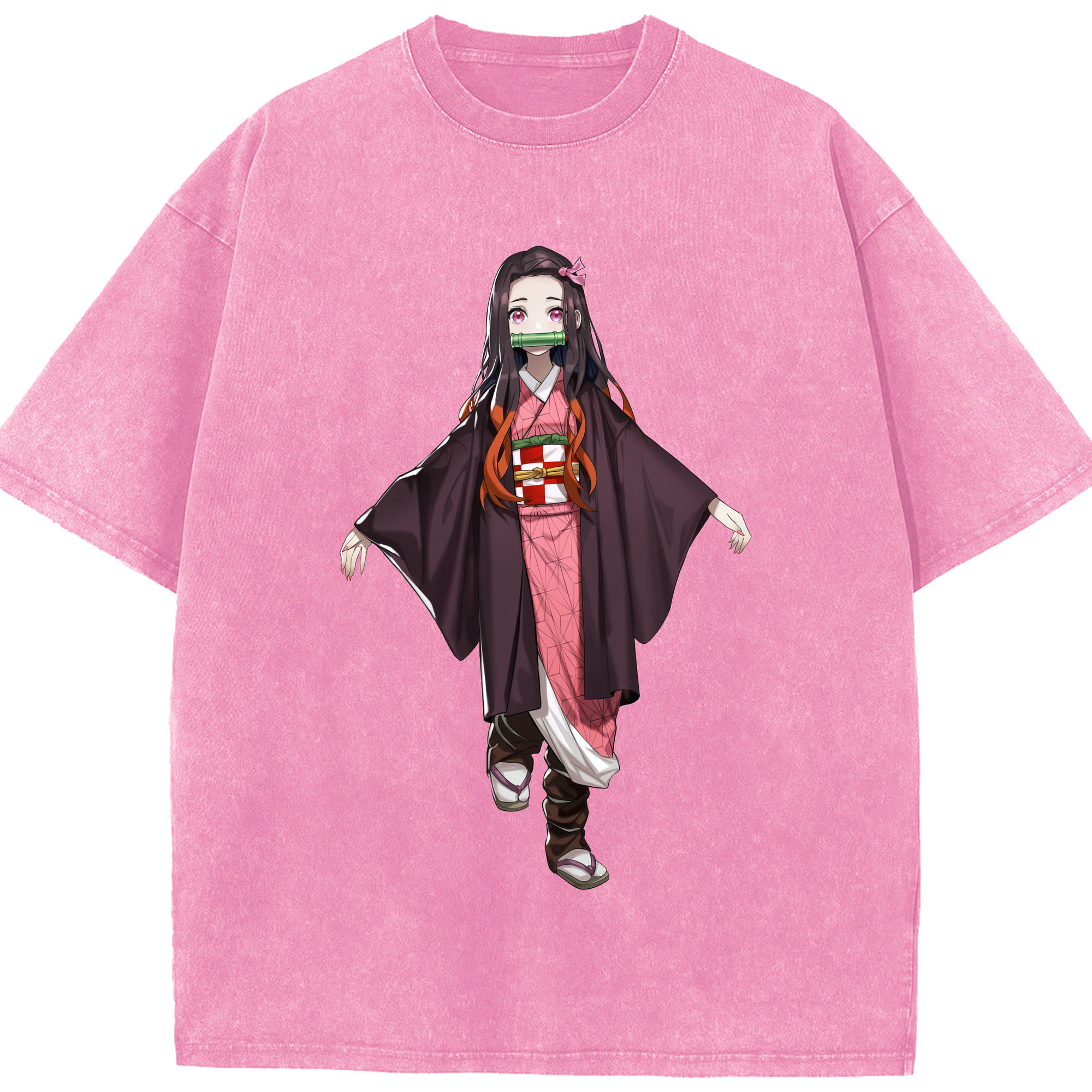 （画像用） 鬼滅の刃（きめつのやいば）竈門 禰󠄀豆子／かまど ねずこ Kamado Nezuko 綿100% ヴィンテージ風 半袖Tシャツ（フロントプリント）